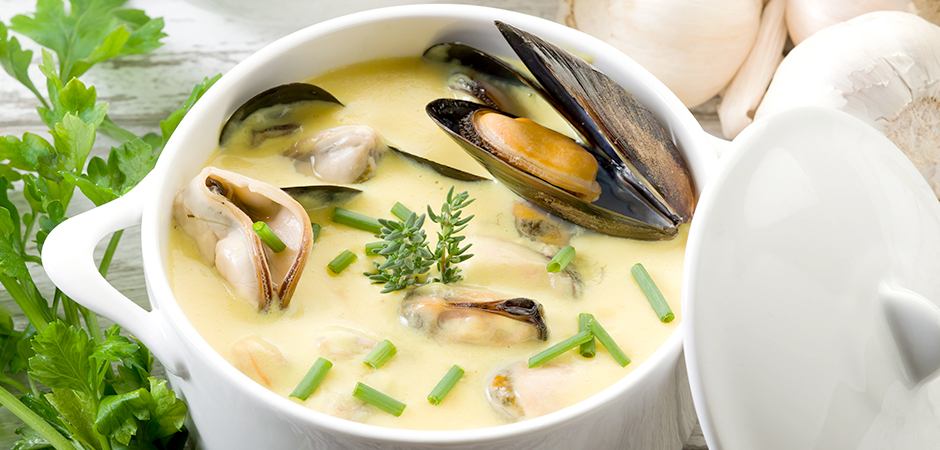 Zuppa di cozze e topinambur