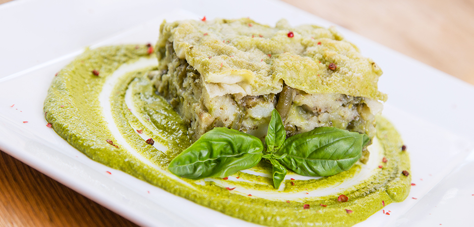Lasagne con pesto e fagiolini