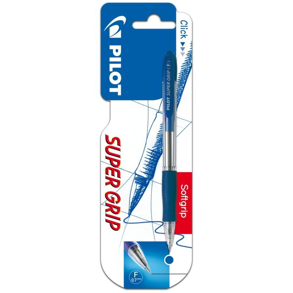 PILOT Penna Biro sfera a scatto SUPER GRIP G punta FINE 1640 colore Rosso 0,7mm, kit da 12pz 001640