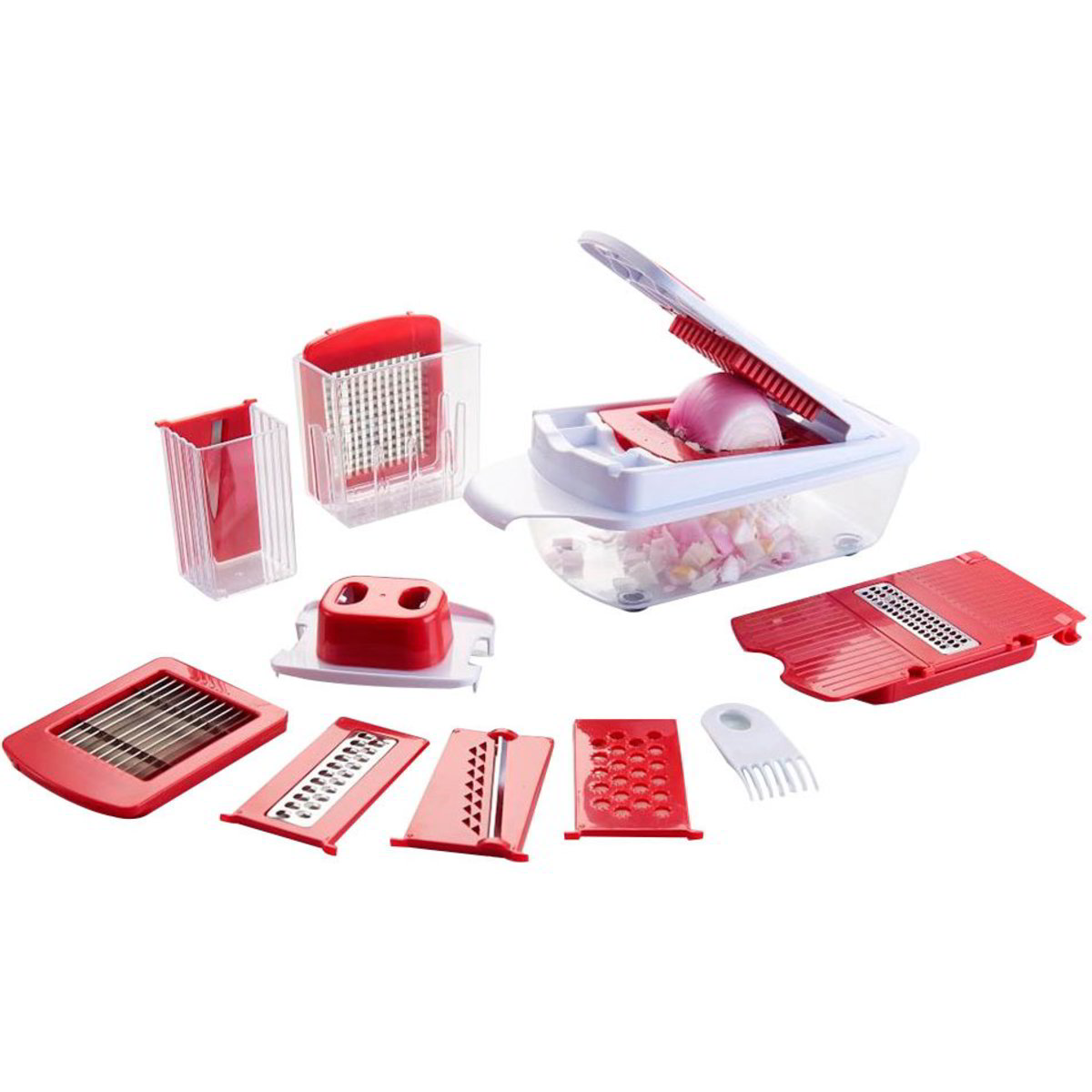 Affettaverdure 9 in 1 Lame Intercambiabili Taglia verdure con Ciotola Scolatore Mandolina Manuale Taglio a Cubetti Lame Cucina Design Compatto e Resistente - Zamika Store