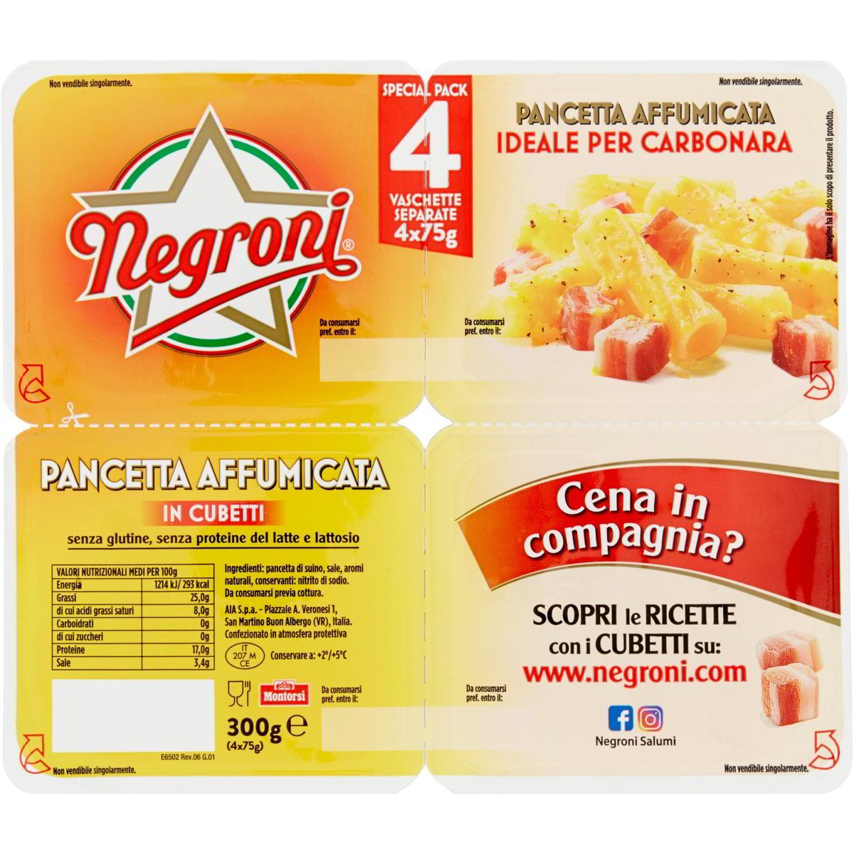 Pancetta affumicata a cubetti NEGRONI 4 X 75 G Coop Shop