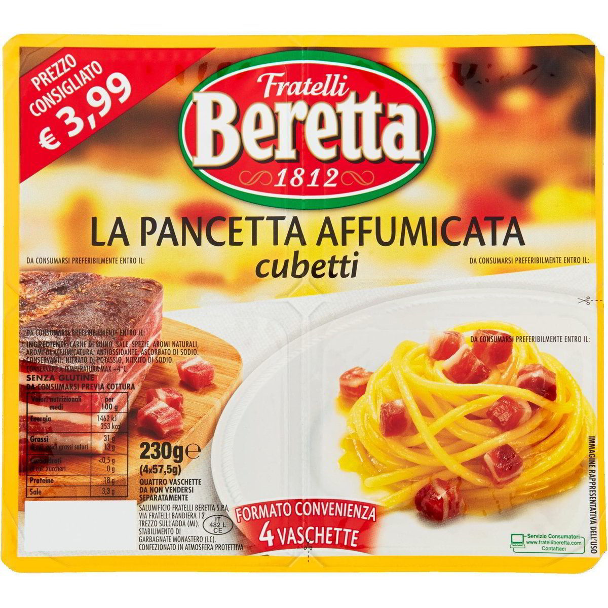 Pancetta affumicata a cubetti FRATELLI BERETTA 4 X 57,5 G Coop Shop
