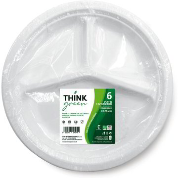 Piatti Monouso In Canna Da Zucchero - 100 Pz Con 3 Scomparti - Bianchi E Compostabili - Foto 3