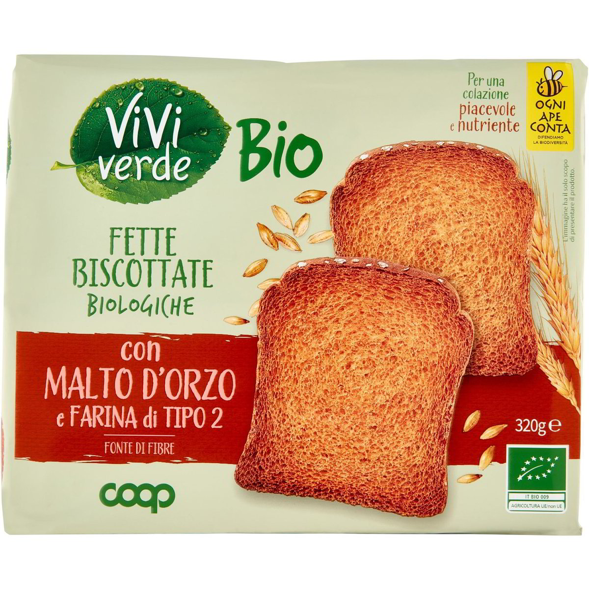 Fette biscottate con malto d'orzo e farina tipo 2 COOP VIVI VERDE 320