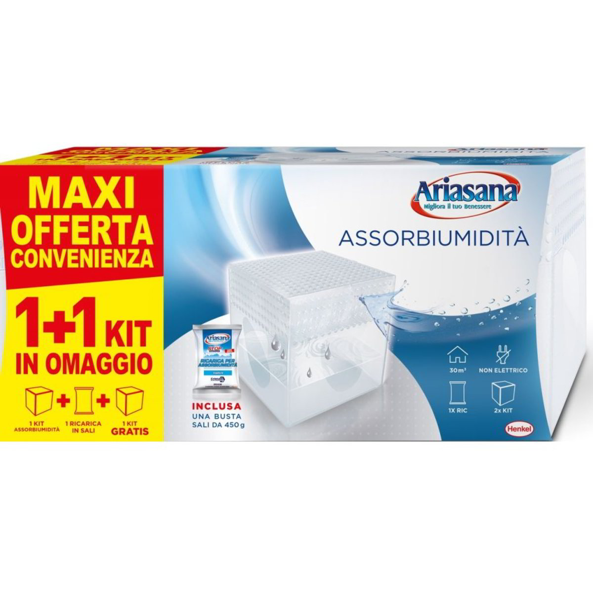 Kit Mini Deumidificatore Ariasana – Assorbi Umidità Con Fragranza Agrumi – 2 Buste Da 450g + Ricarica 450g
