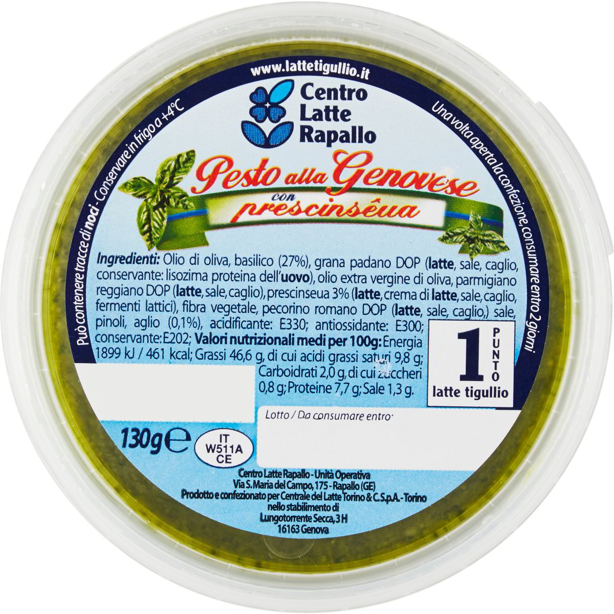 Pesto alla genovese CANTRALE DEL LATTE DI RAPALLO 130 G Coop Shop