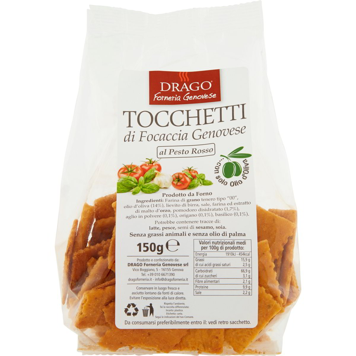 Snack tocchetti di focaccia al pesto rosso DRAGO 150 G Coop Shop