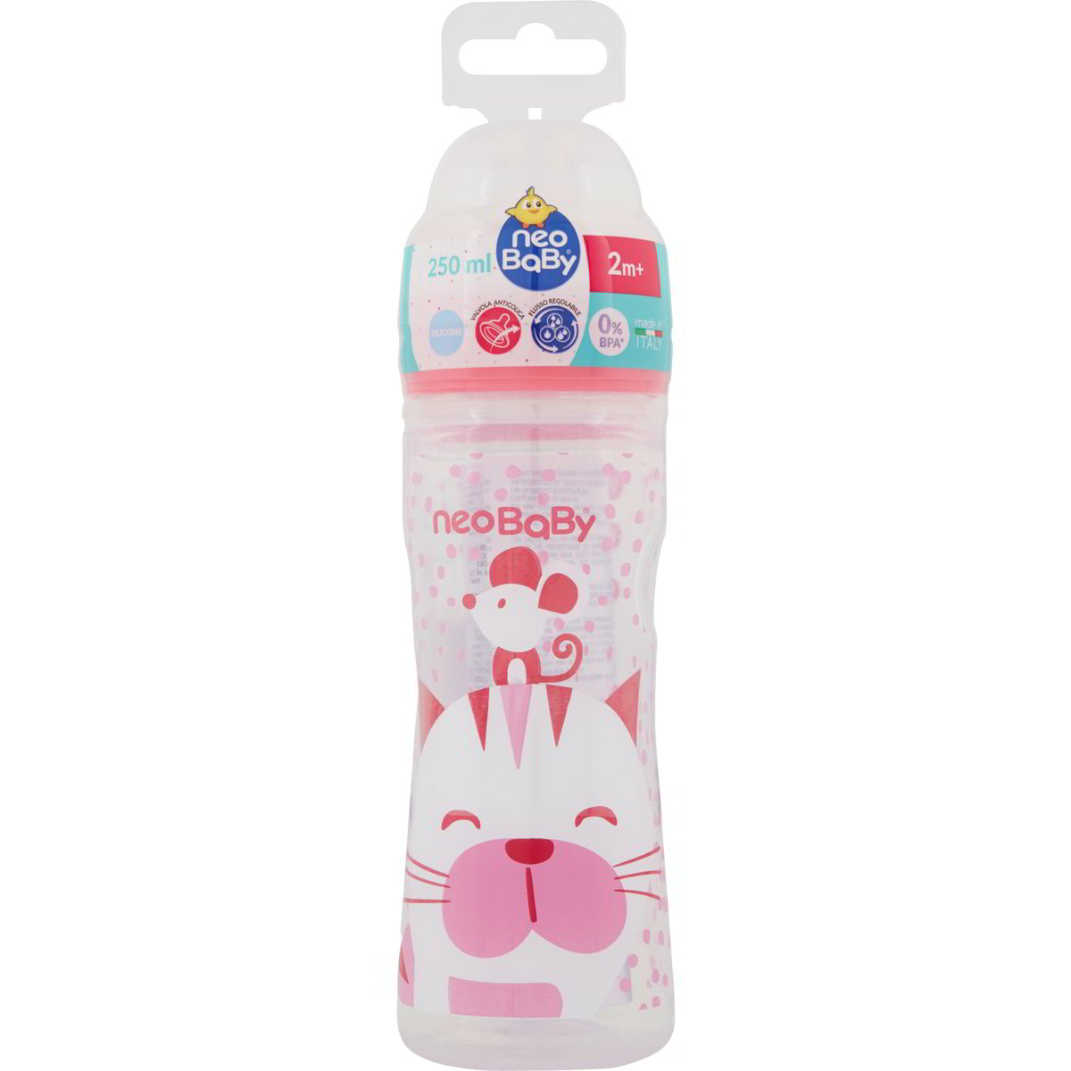 Biberon Neobaby 250 Ml | Tettarella Silicone Flusso Regolabile | Anti-Colica | Polipropilene | Rosa