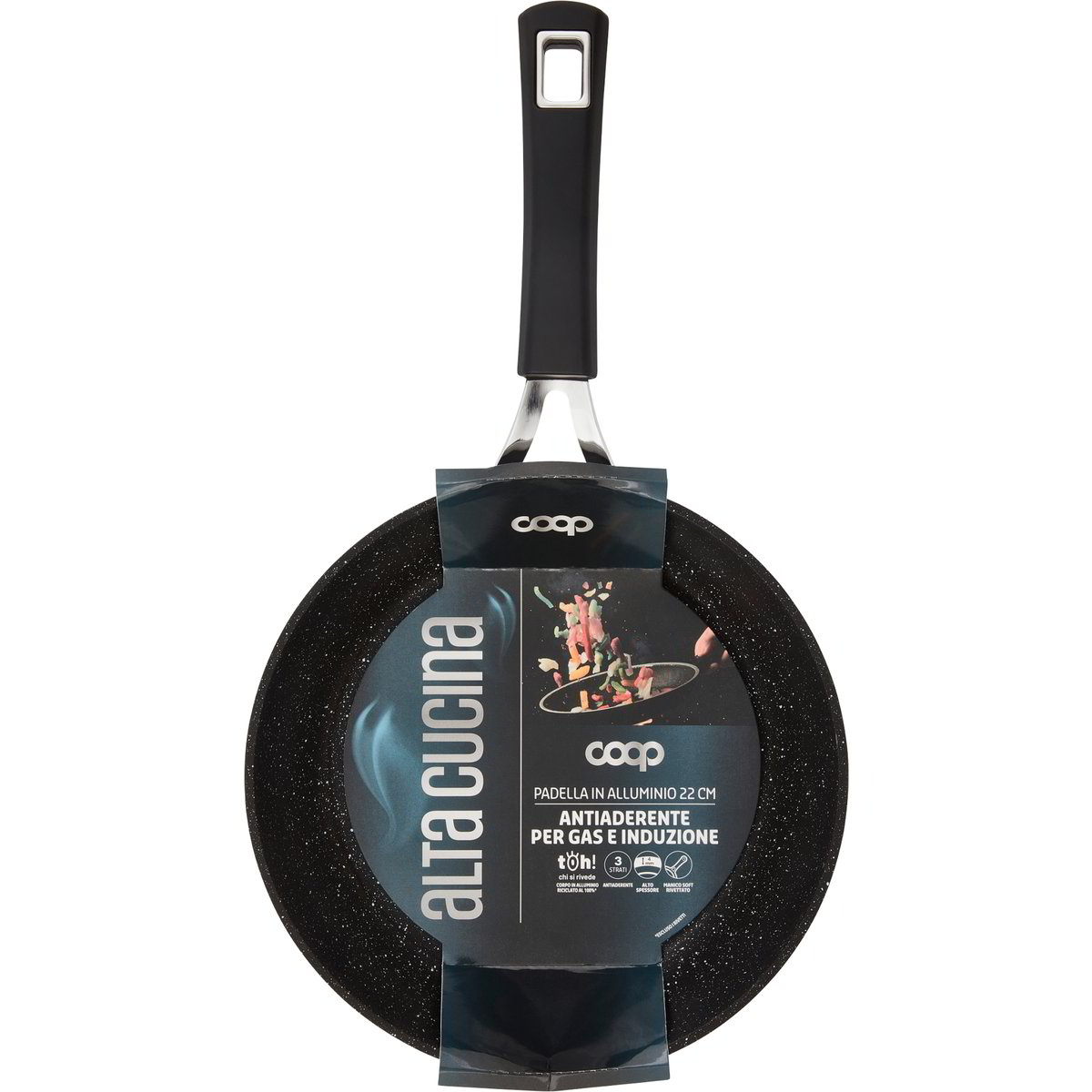 TrAdE Shop Traesio - Padella In Alluminio Antiaderente Saltapasta Grigio Pietra ø 34/38cm Con Manico Cucina - -diametro 34cm