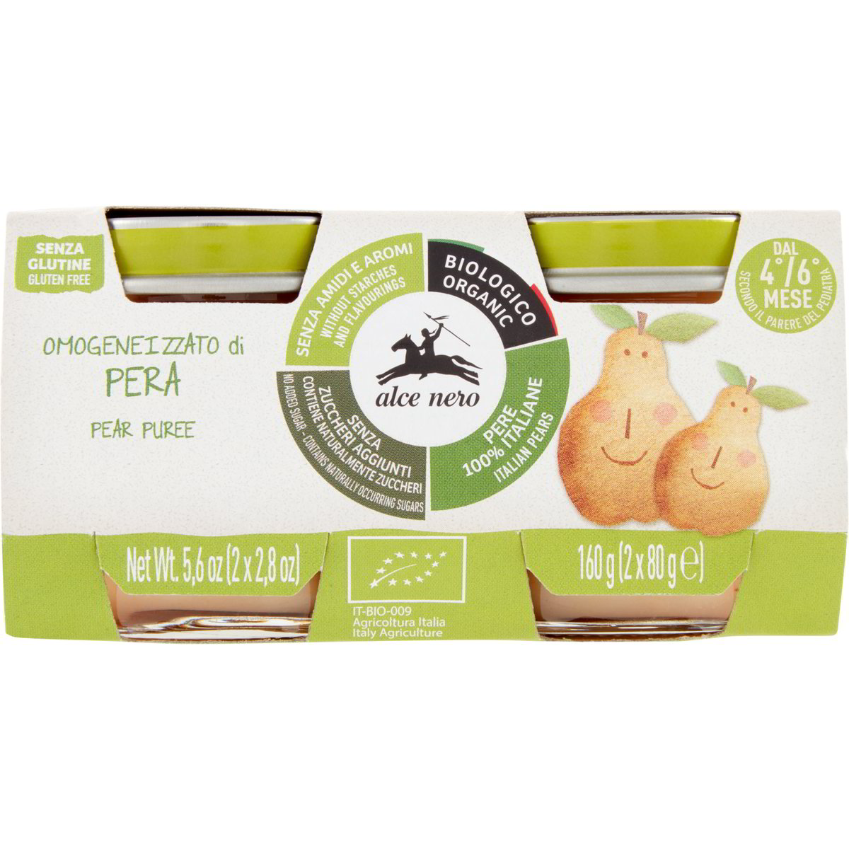Omogeneizzato Alla Pera Alce Nero Bio - 2 Vasetti Da 80g, 100% Frutta Italiana, Senza Glutine, Per Svezzamento