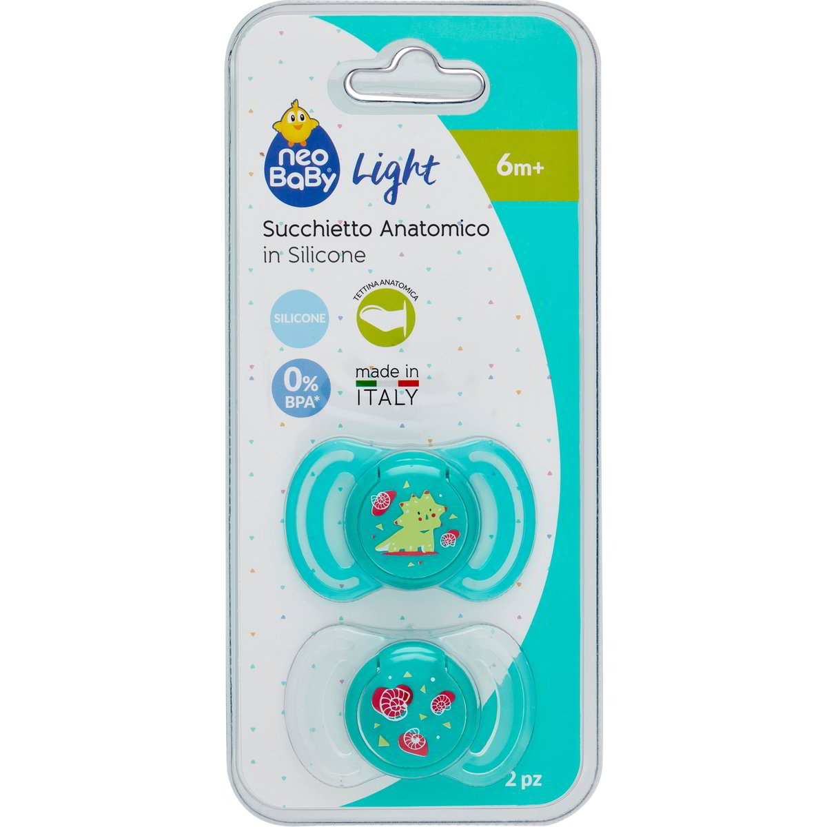 Ciuccio Neobaby In Silicone Anatomico - Succhietto Per Neonati 6-12 Mesi, Senza BPA, Con Scudo Antirossore, 2 Pezzi