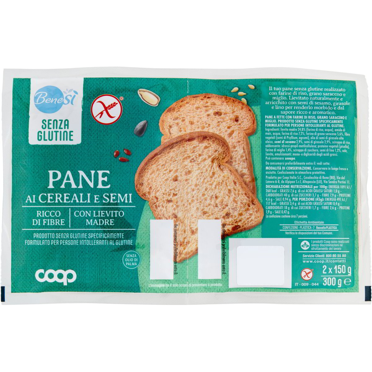 Pane ai cereali e semi a fette COOP - BENE SI' 2 X 150 G - Coop Shop