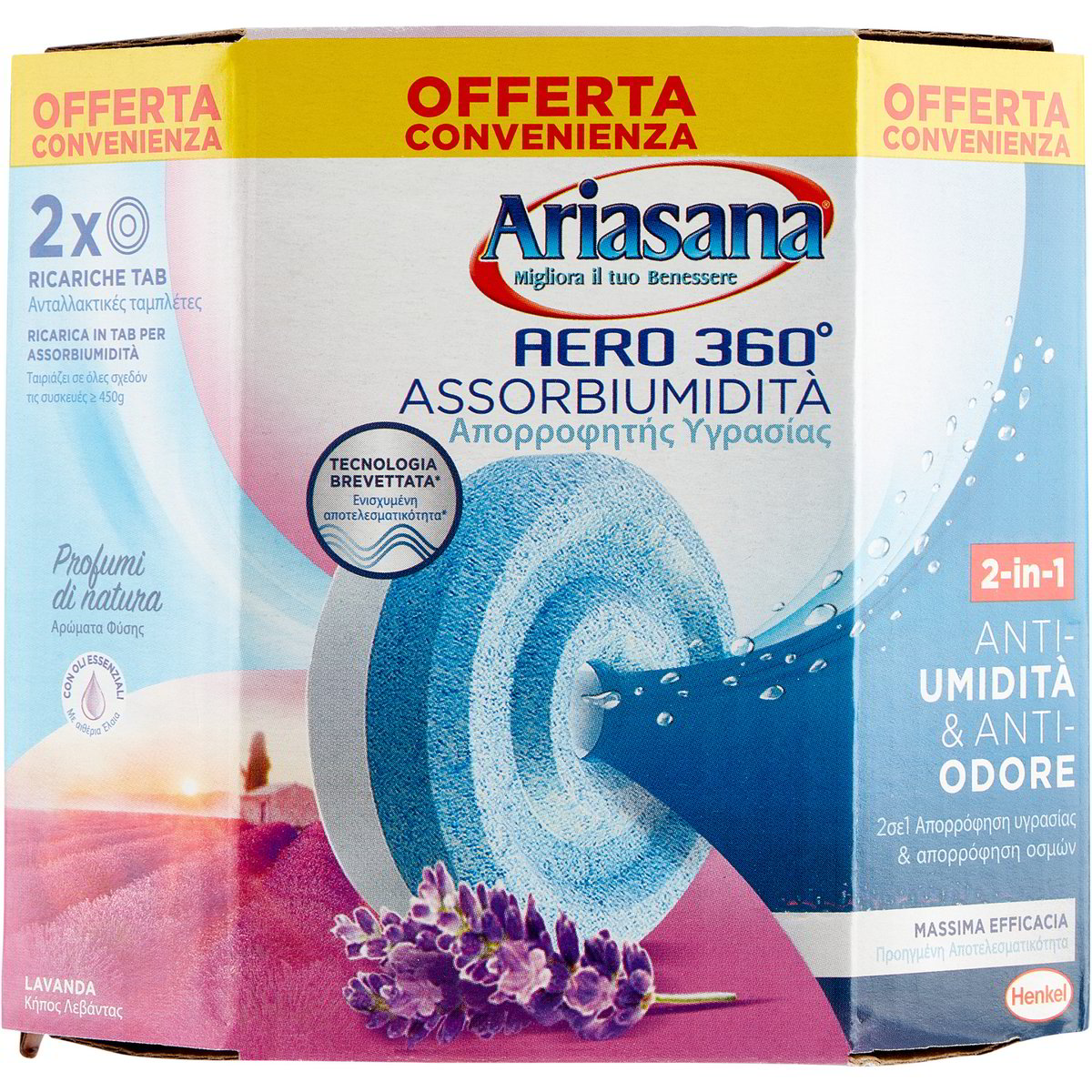 Ariasana Aero 360° Kit Assorbiumidità Riciclabile – Dispositivo + 1 Ricarica TAB 450g Inodore – Contro Muffa E Condensa