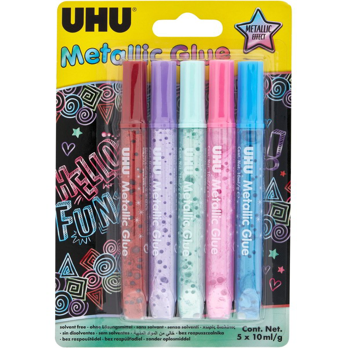 UHU Glitter Glue Set 3 Tubetti Da 10 Ml Ciascuno, Colla Glitter Con Punta Fine Per Decorazioni
