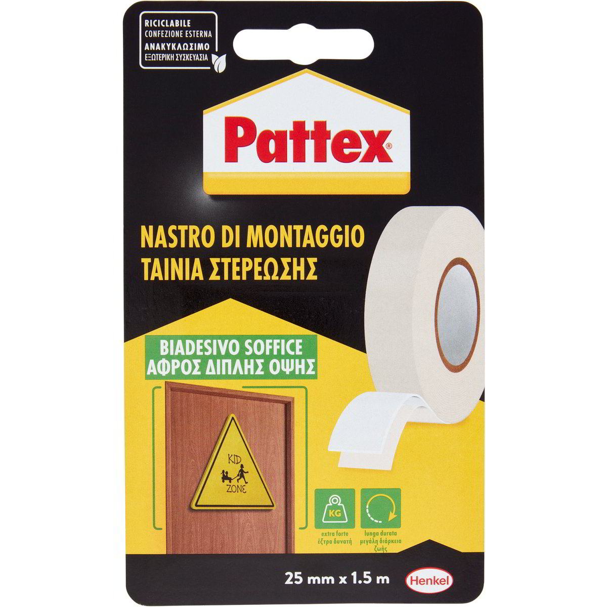 Nastro Biadesivo Extraforte Pattex 22500 - 19x25mm, Bianco, Universale