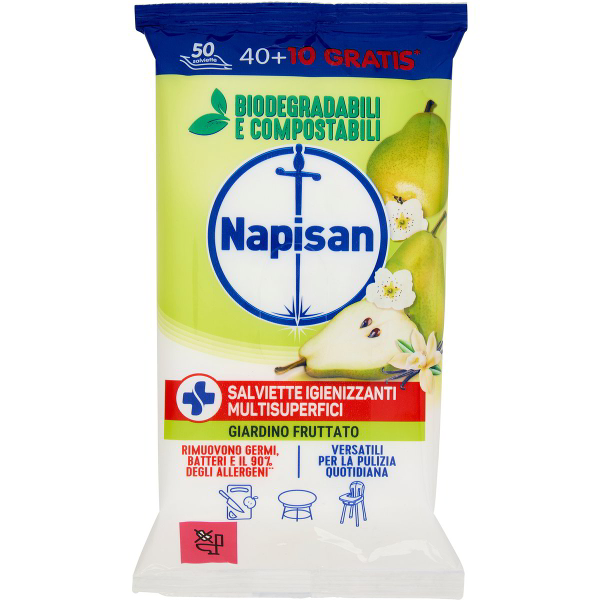 Salviette Igienizzanti Napisan Multisuperfici | 8 Pacchi Da 50 | Biodegradabili E Compostabili | Fragranza Floreale - Foto 3