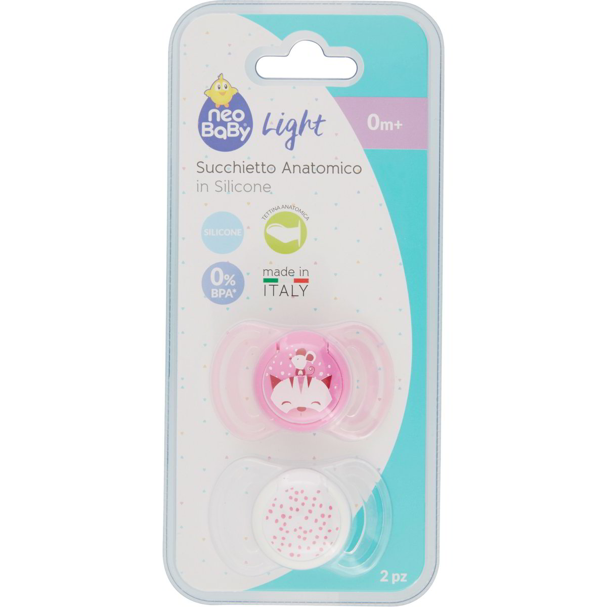 Ciuccio Neobaby In Silicone Anatomico - Succhietto Per Neonati 6-12 Mesi, Senza BPA, Con Scudo Antirossore, 2 Pezzi