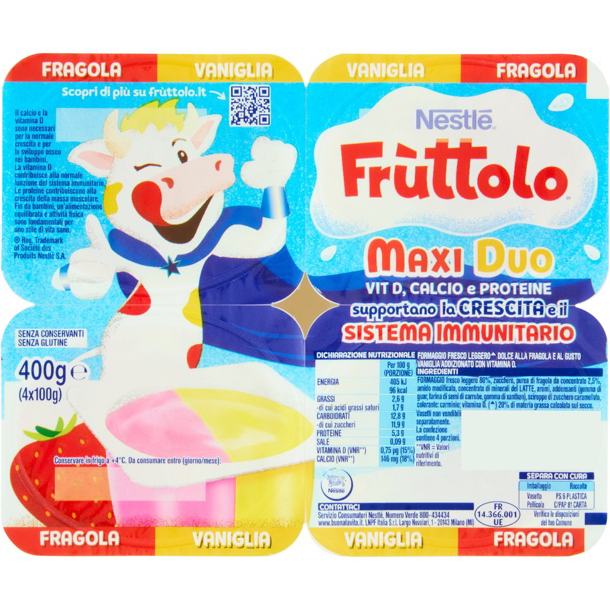 Fruttolo maxiduo fragola vaniglia NESTLÈ 4 X 100 G - Coop Shop
